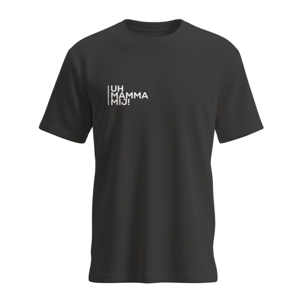 t-shirt uh mamma mij nero bianco